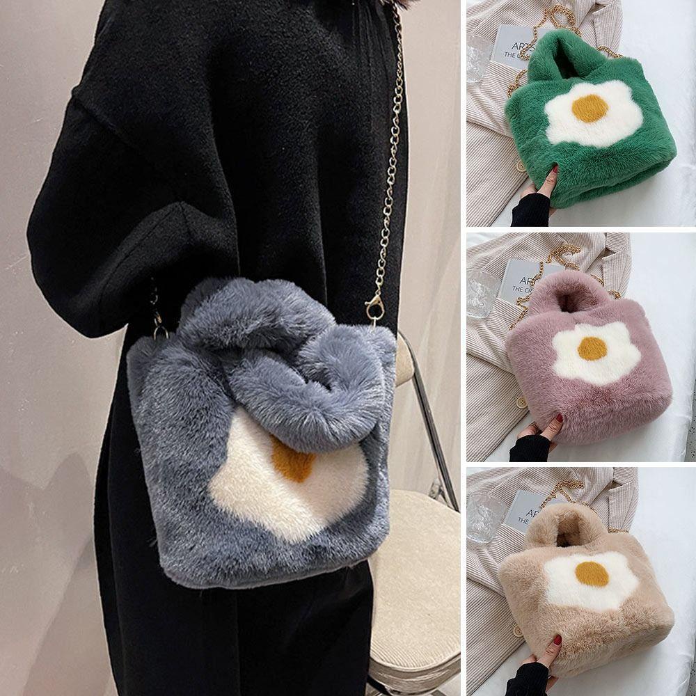 Túi Đeo Vai MIHAN1 Hình Trứng Chiên Giả Lông Thú Thời Trang