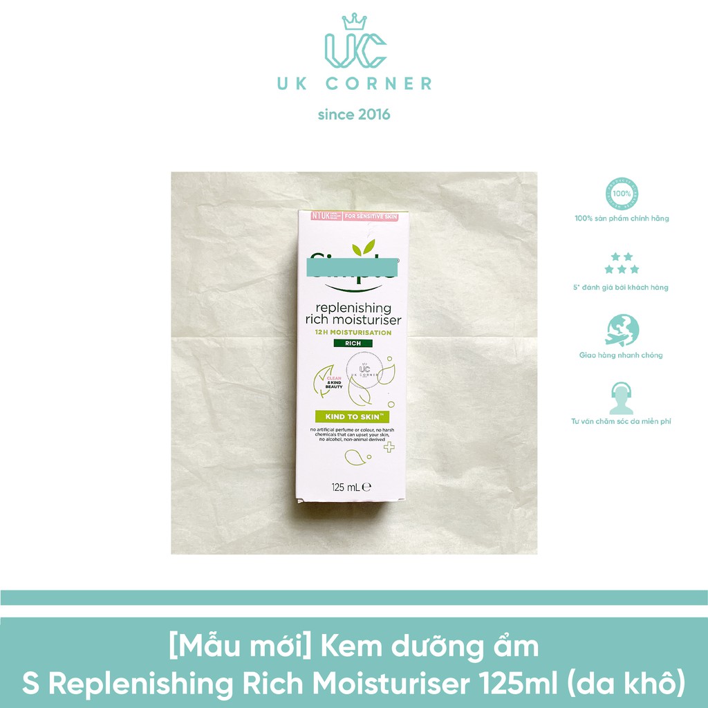 Kem dưỡng ẩm Simple Replenishing Rich Moisturiser 125ml (da khô)