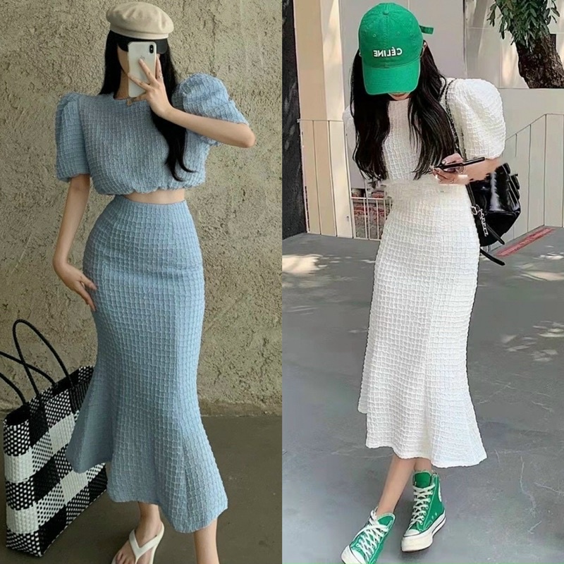 SET ÁO TAY PHỒNG KÈM CHÂN VÁY ĐUÔI CÁ