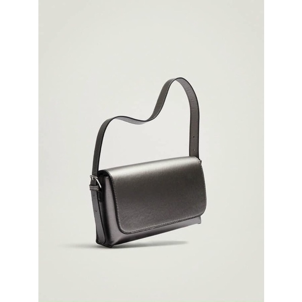 TNS-Túi đeo vai form chữ nhật Metallic shoulder bag-chất da đẹp mê-màu xám ánh kim sang chảnh thích hợp đi tiệc