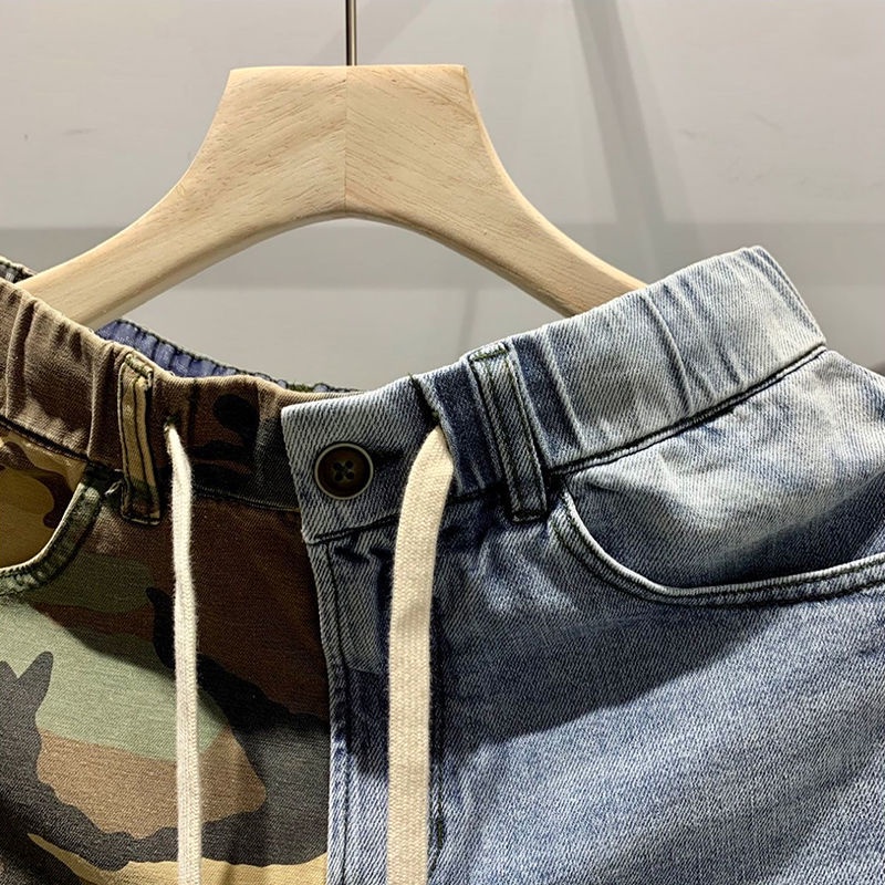 Quần short Denim Mỏng Họa Tiết Rằn Ri Phối Màu Sắc Thời Trang Mùa Hè Cho Nam