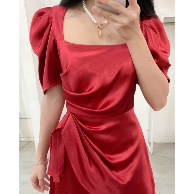 Đầm phi bèo nhún hông