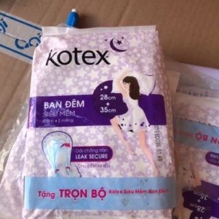 Gói 2 miếng Bvs Kotex ban đêm (1 miếng 28cm+1 miếng 35cm)