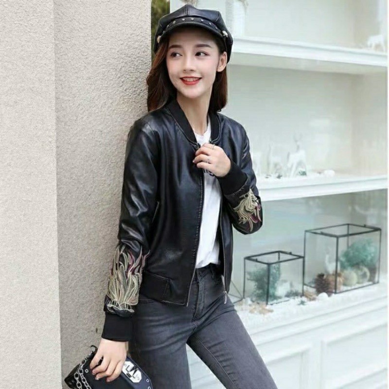 (minqate) Áo Da Thêu Hàng Quảng Châu Cao Cấp Hàng Sịn (sẵn kho)