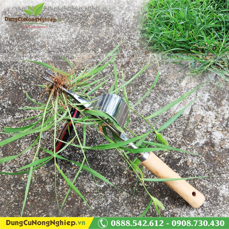 Dụng cụ nhổ cỏ 32cm cán gỗ lưỡi inox bứng được hết rể cỏ sạch sẽ
