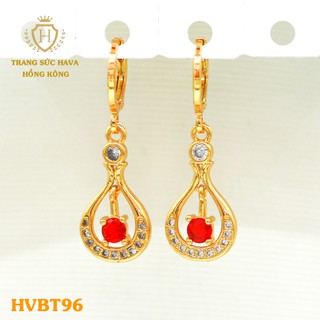 Bông Tai, Khuyên Tai Nữ Dáng Dài Đính Đá Đỏ Xi Mạ Vàng Non Cao Cấp - Trang Sức Hava Hong Kong - HVBT96