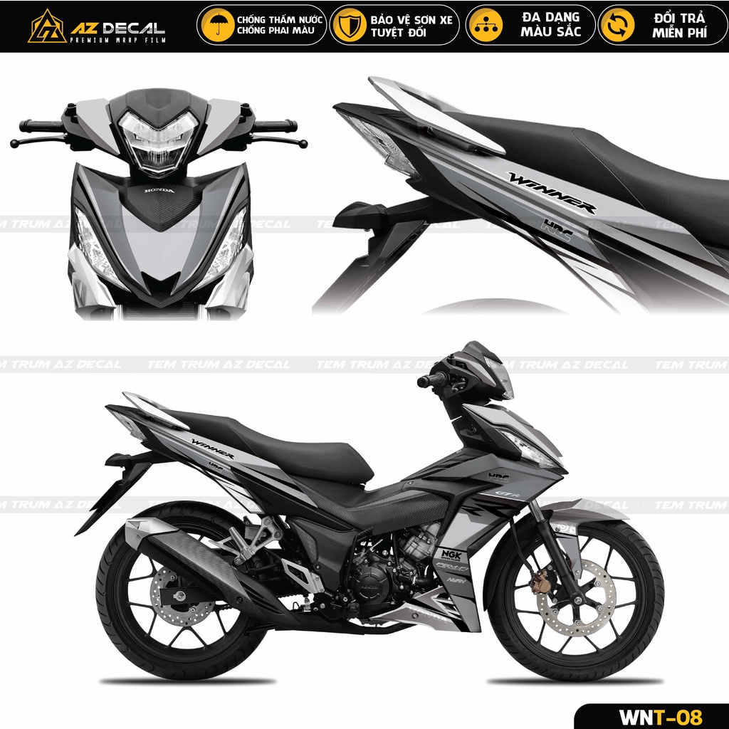 Tem Trùm HRC Dán Xe Winner V1 / 150 Cao Cấp | WNT-08 | Decal Bảo Vệ Sơn Xe Màu Đỏ Xanh, Cam Đen, Xám