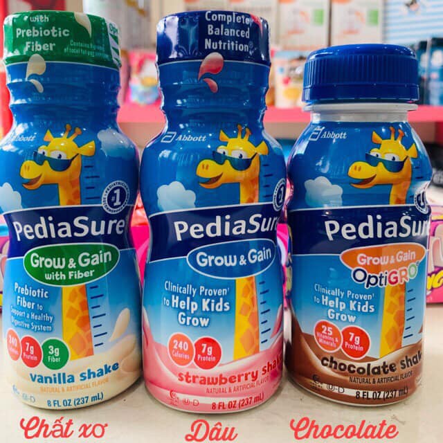 Thùng 24 chai SỮA PEDIASURE NƯỚC NỘI ĐỊA MỸ DÂU/VANI THƯỜNG/CHẤT XƠ/SOCOLA