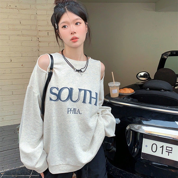 Áo Sweater Cổ Tròn Tay Dài Dáng Rộng In Chữ Phong Cách Mỹ Thời Trang Mùa Thu Cho Nữ