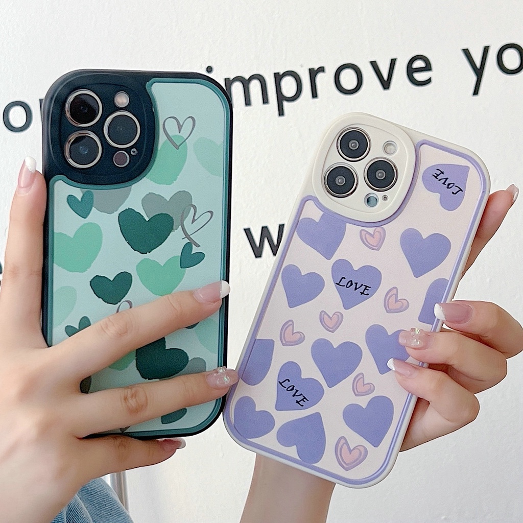 For iPhone 14 13 12 11 Pro max 6 6S 7 8 Plus Xs X XR 14promax 11promax 12promax 13promax lens protection Ins colorful Love Skin Shockproof Soft Phone Case Full Back Cover STX 03