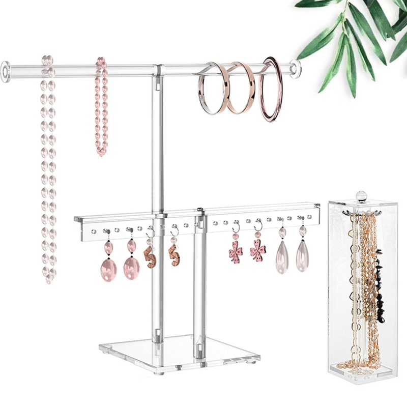 Giá Đỡ Trưng Bày Trang Sức 2 Tầng Hình Chữ T Bằng Acrylic Trong Suốt