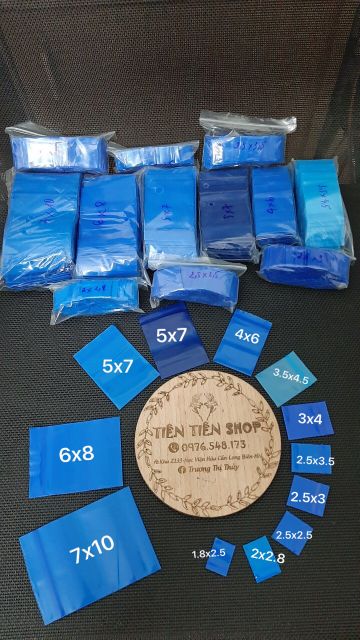 100c túi zip 2 mặt màu xanh dương chọn size