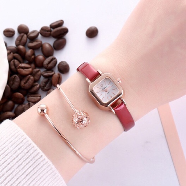 Đồng hồ máy thạch anh LWCC 213 dây da mặt số nhỏ phong cách đơn giản cho nữ