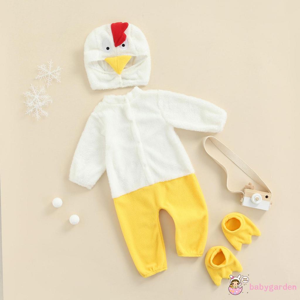 Bộ đồ liền thân tay dài cài nút kèm nón và giày dành cho bé