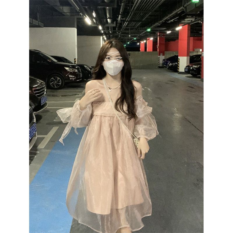 Váy babydoll Đầm Công Chúa Dáng Dài Phối Lưới Màu Hồng Thời Trang Mùa Hè 2022 Mới Phong Cách Pháp Cho Nữ