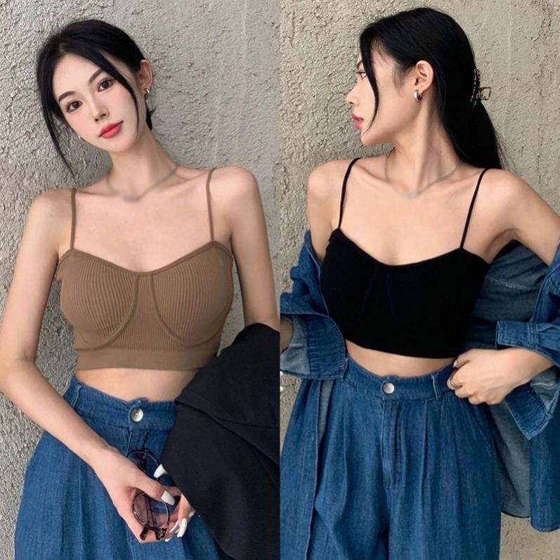 Áo Bra Len tăm tiktok 2 Dây Thiết Kế Thanh Lịch, Chất Đep Có Đệm Ngực - Áo Tank Croptop Sát Nách Mã A22