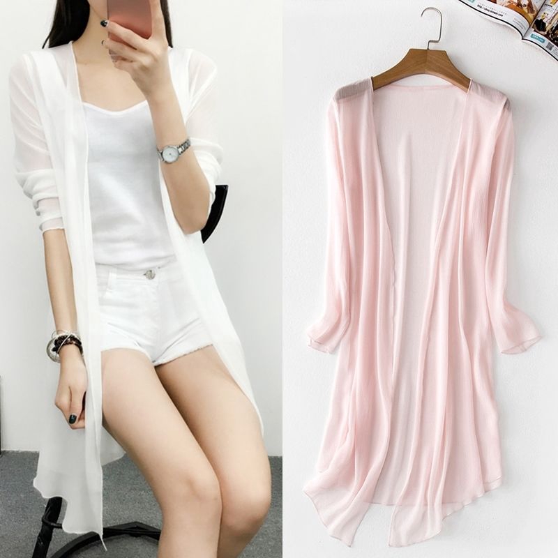 Áo Khoác cardigan chiffon Mỏng Dáng Lửng Có size Lớn 30 Thời Trang Xuân Hè Cho Nữ