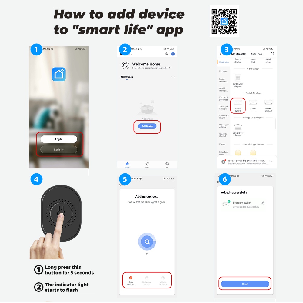 Công tắc đèn LED SMATRUL WIFI 16A dạng ấn hỗ trợ điều khiển bằng giọng nói 2 chiều qua APP cho Google Home Alexa Tuya