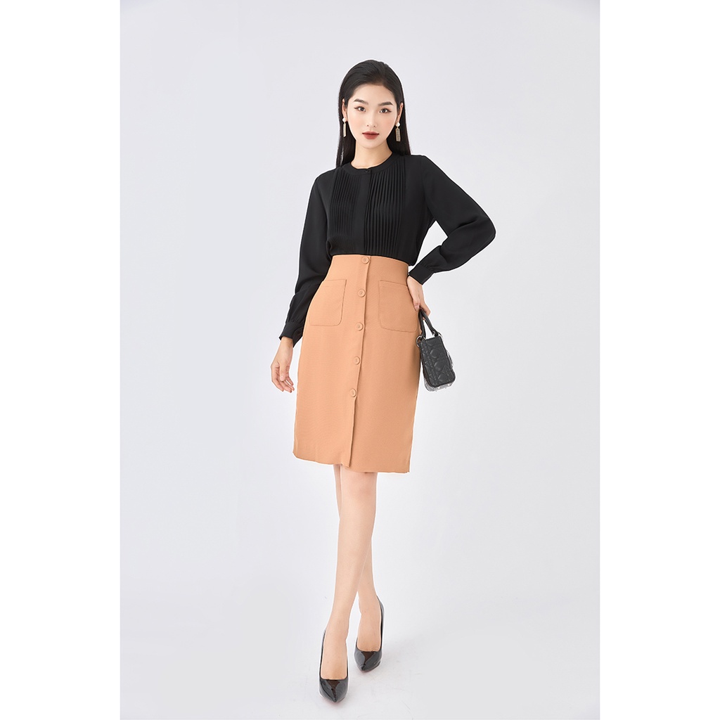 Áo sơ mi nữ công sở 20sexy by 20AGAIN thiết kế dài tay xếp ly ngực ASA1321