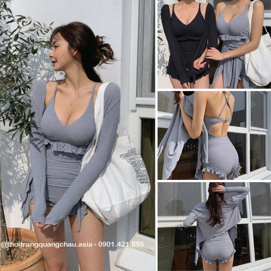 (Hàng Nhập) Bikini liền thân kèm áo khoác lửng #8218