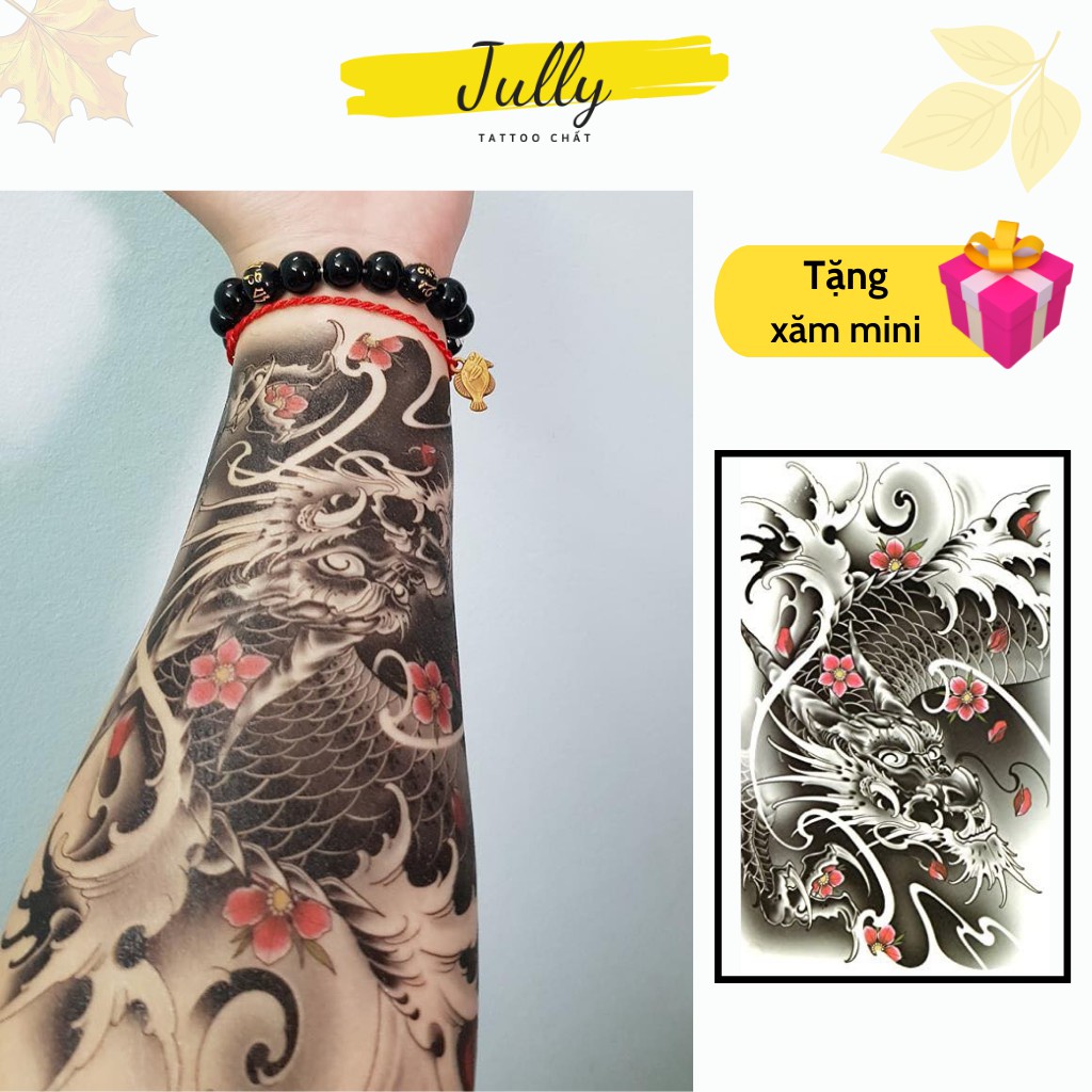 Hình xăm dán, xăm tạm thời chống nước hình cá chép hóa rồng JULLY Tattoo chất, an toàn, bền đẹp, kích thước 15x21 cm