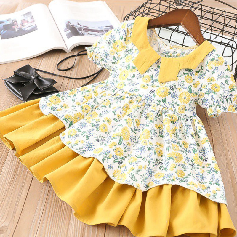 [NHẬP KIDTET hoàn 15% xu đơn 150k] Đầm ngắn tay in hoa dễ thương cho bé gái