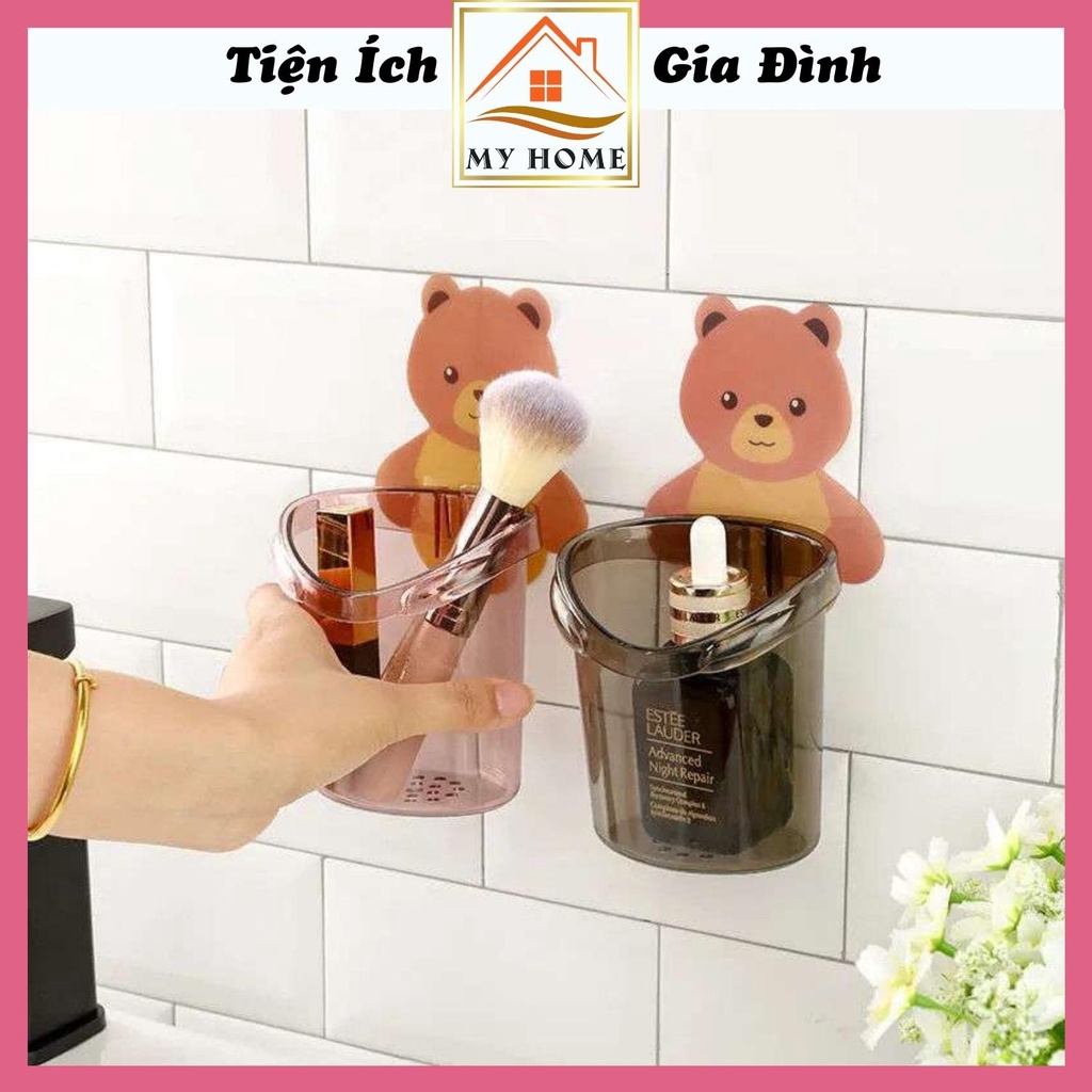 Cốc gấu dán tường cute, khay gấu dán tường đựng bàn chải đánh răng