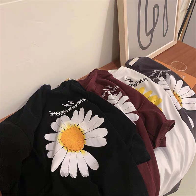 Áo thun tay lỡ nam nữ phông form rộng Unisex mặc cặp, nhóm, lớp, in hình hoa cúc