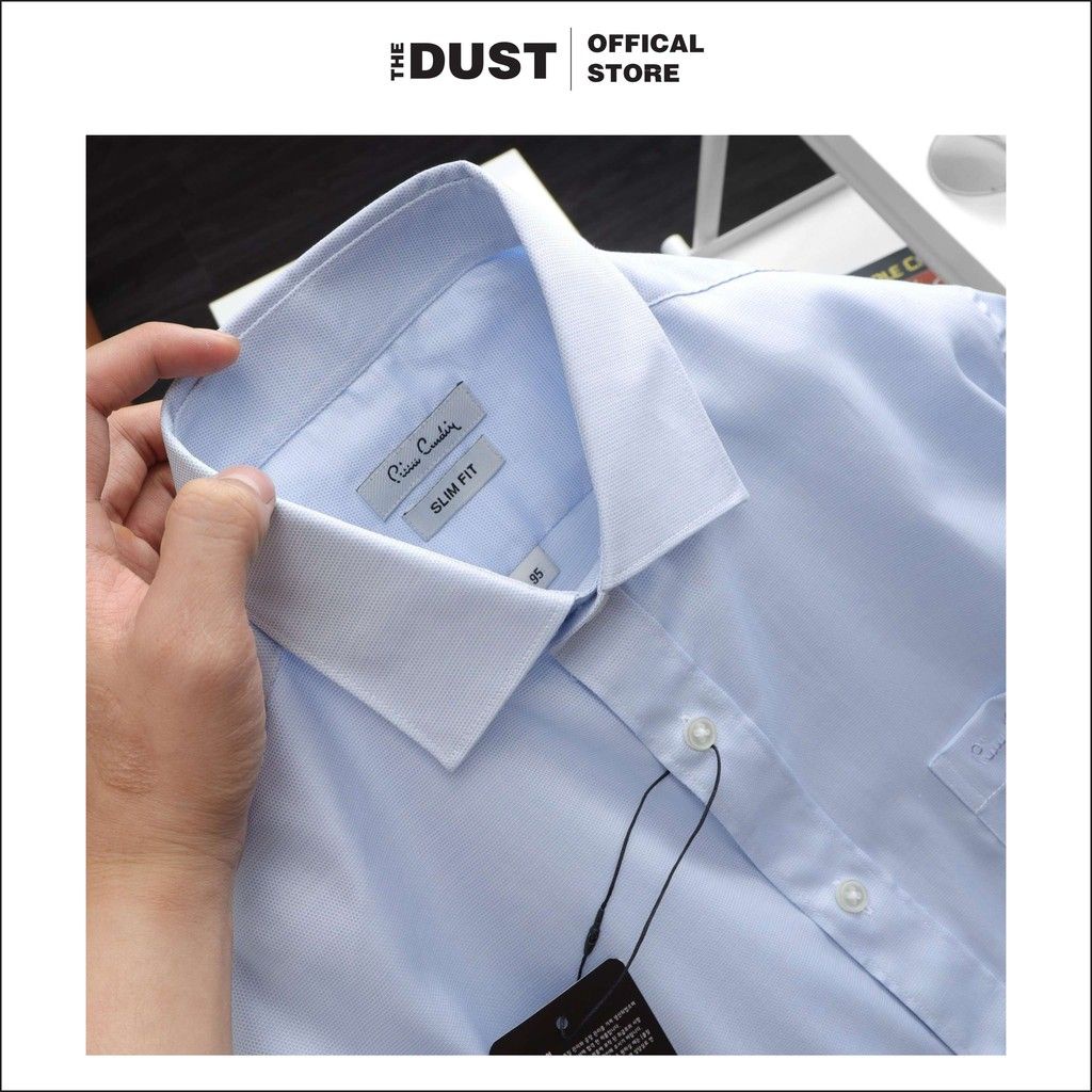 Áo sơ mi nam ngắn tay trơn cổ bẻ basic Pire Cadin NT, form slimfit vải cotton lụa chống nhăn