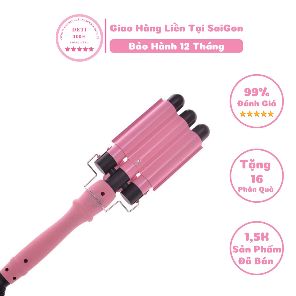 Máy làm tóc tự động mini uốn tóc xoăn sóng nước 3 trục lọn to gợn sóng bảo hành 30 ngày