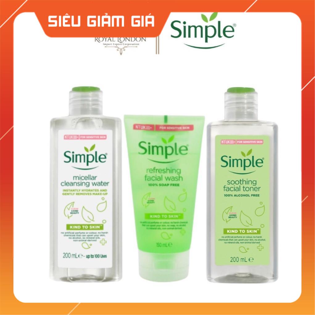 Combo Da Sạch Sâu SIMPLE Nước Tẩy Trang 200ml + Sữa Rửa Mặt 150ml + Toner 200ml_hachungnd18