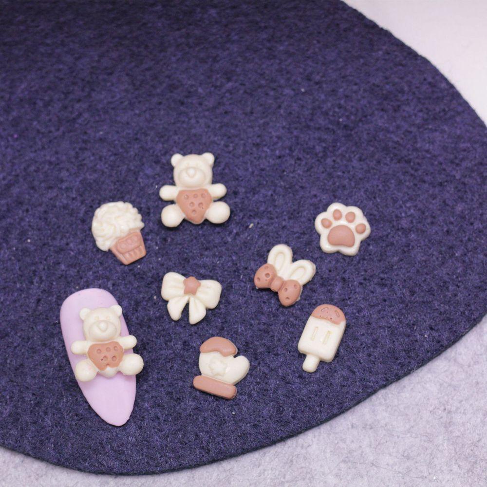 Bộ 10 Cây Kem Mini Đính Nơ/Gấu 3D Trang Trí Móng Tay