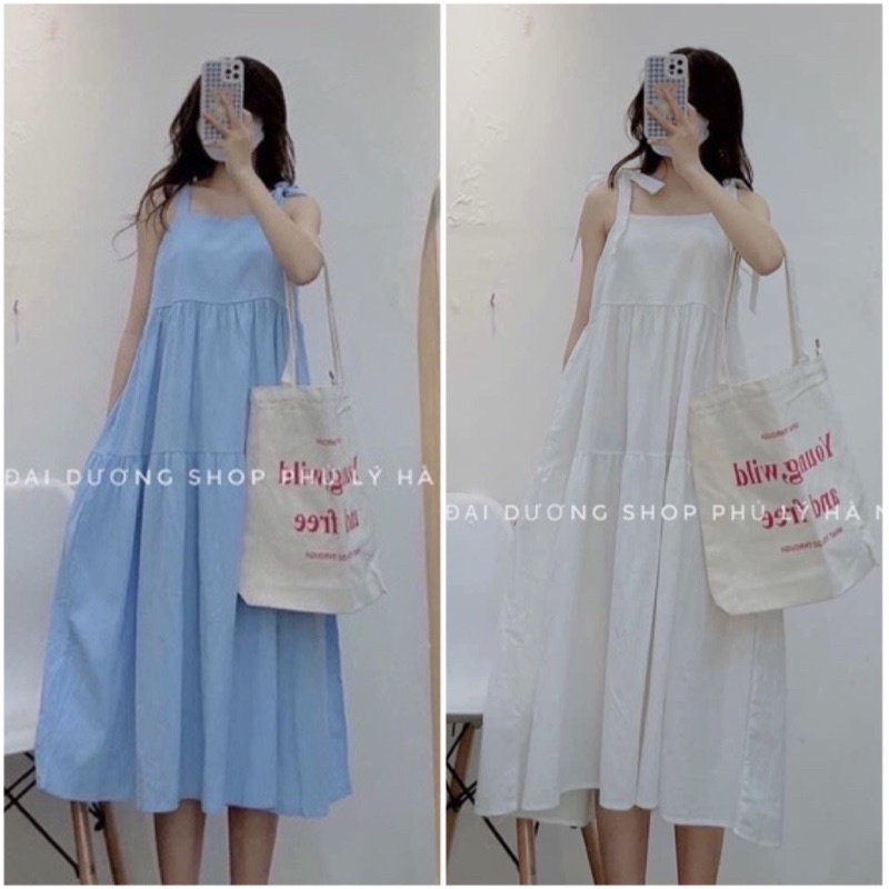 [Rẻ Vô Địch] Váy Thô 2 Dây Vai Thắt Nơ BY12( Ảnh Thật)