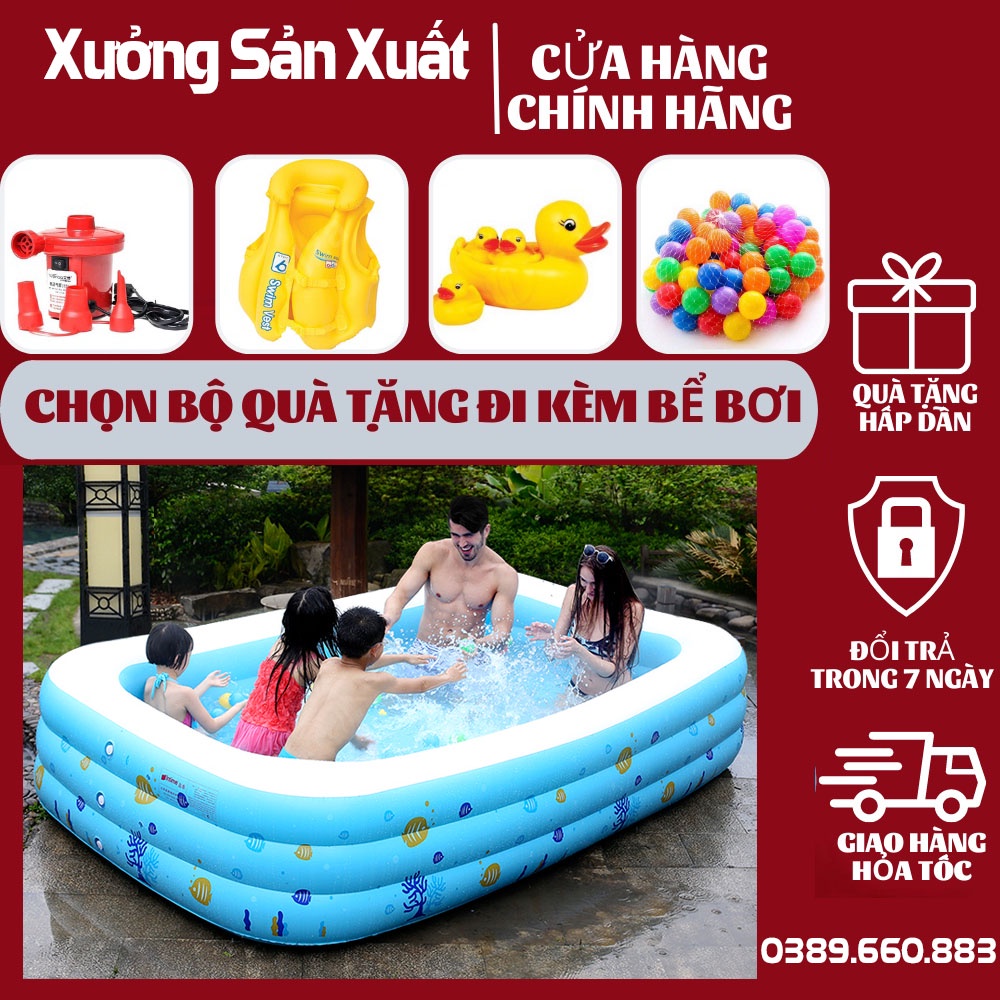 Bể bơi thành cao cho bé, bể bơi 3 tầng 1m8, Chính hãng KAW-K2M1 - 2 lớp chống trượt + Tặng kèm keo vá, tùy chọn bơm điện