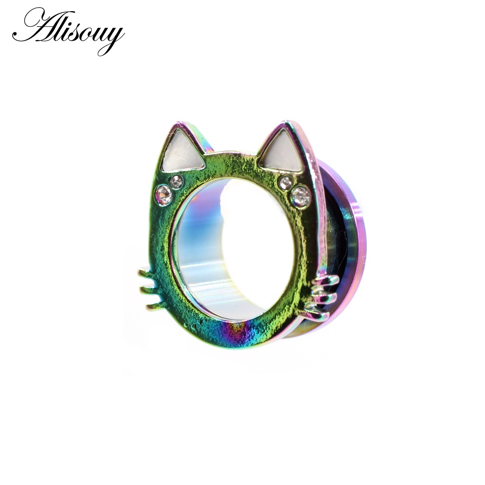 Alisouy Set 2 Khuyên Nong Tai Hình Mèo Bằng Thép Không Gỉ 6-16mm