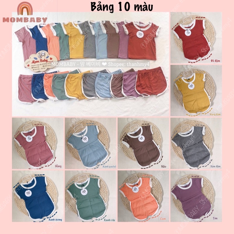 Bộ cộc tay viền trắng thun tăm co dãn mềm mịn cho bé trai, bé gái