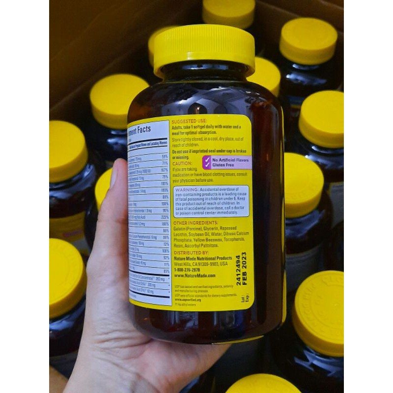 Vitamin tổng hợp cho bà bầu Prenatal Multi DHA 200mg chai 150 viên hãng Nature Made của Mỹ