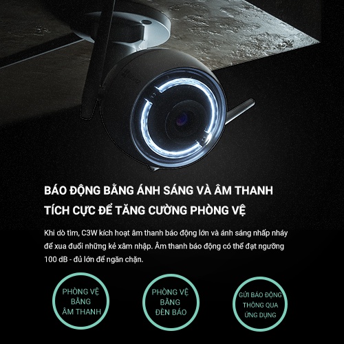 Camera EZVIZ C3W 720P/1080P WI-FI, IP66 Ngoài Trời, Quan Sát Ban Đêm 30m, Báo Động Với Đèn Báo và Còi Hú Hàng Chính Hãng