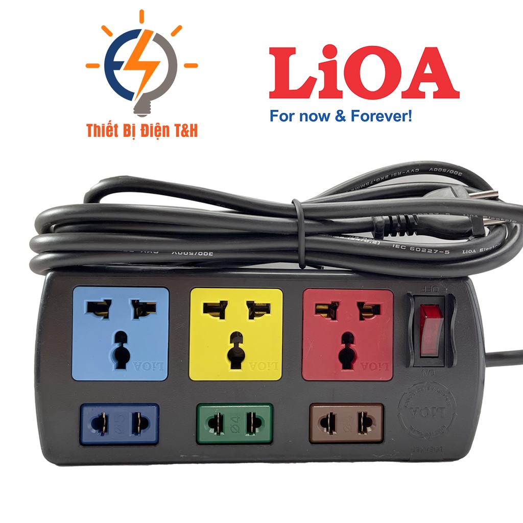Ổ cắm điện đa năng LIOA kết hợp, 2200W, 6 ổ cắm, 1 công tắc, dây dài 3M, 5M, 3D3S32 - 3D3S52 - Thiết Bị Điện T&amp;H