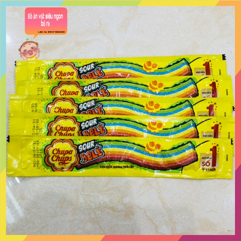 Kẹo Dẻo Mềm Chupa Chups Sour Belt 7 Sắc Cầu Vồng Hương Trái Cây