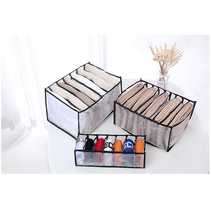 Hộp đựng quần áo vải lưới phân ngăn có thể giặt được đa năng tiện dụng trong gia đình