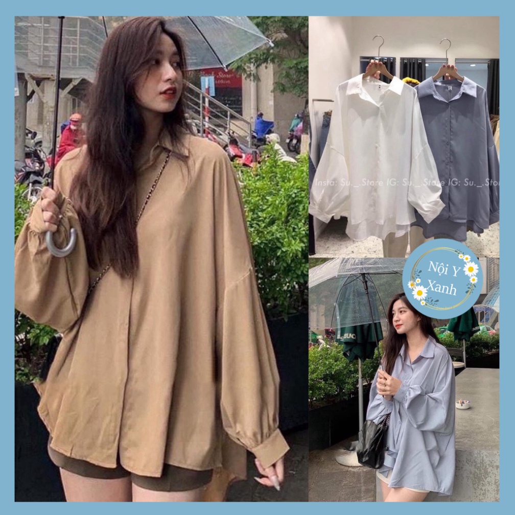 Áo sơ mi nữ thụng form rộng phong thái tươi trẻ A633 Nội Y Xanh hàng đẹp trendy