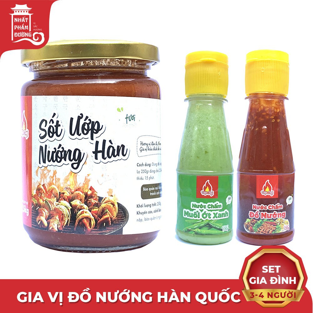 Combo sốt ướp thịt nướng hàn quốc 250g + nước tương chấm thịt nướng 120g, nước chấm hải sản muối ớt xanh 120g