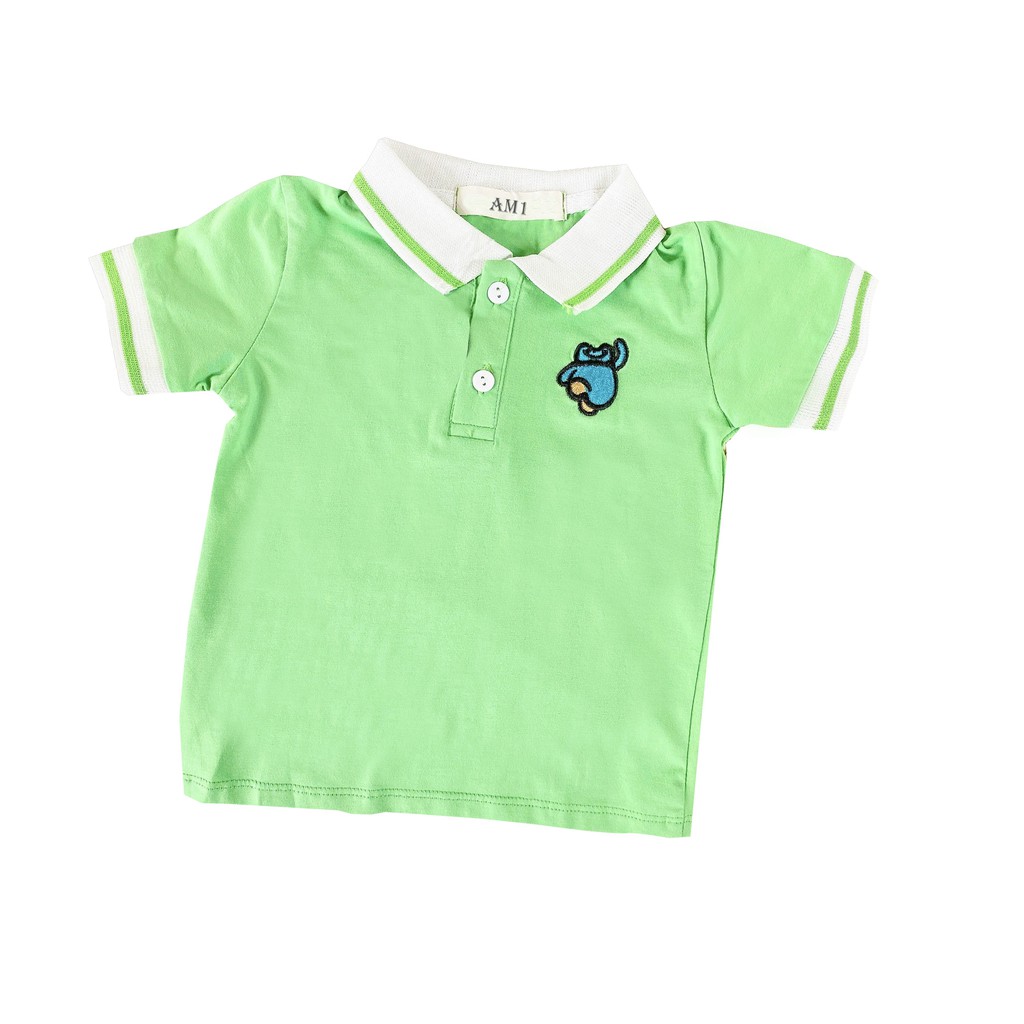 Áo Phông Cộc Tay Cổ Trụ Thêu Họa Tiết Động Vật 100% cotton 4 chiều cho bé QATE683