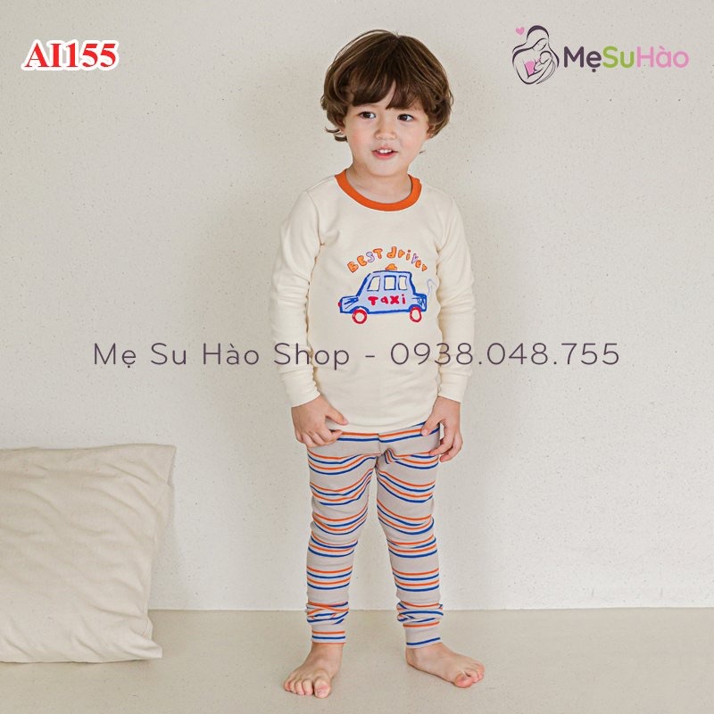 Bộ dài tay trẻ em thun Cotton Nỉ Nhung dày dặn ấm áp mẫu xe quần sọc hãng Cordi-i nội địa Hàn mã AI155
