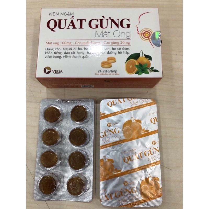 VIÊN NGẬM HO QUẤT GỪNG MẬT ONG ( HỘP 24 VIÊN)