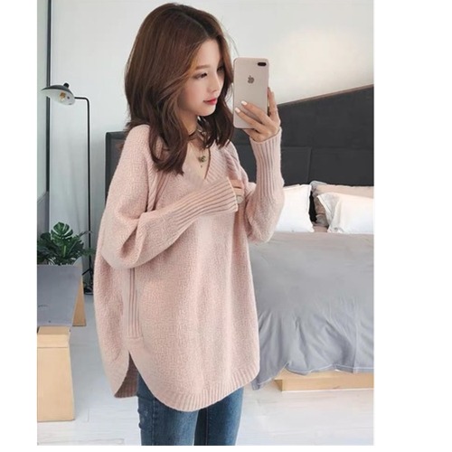 Fashion Lazy Style Loose Knit Pullover Top Women All-match Long Sleeved V-neck Sweater | BigBuy360 - bigbuy360.vn