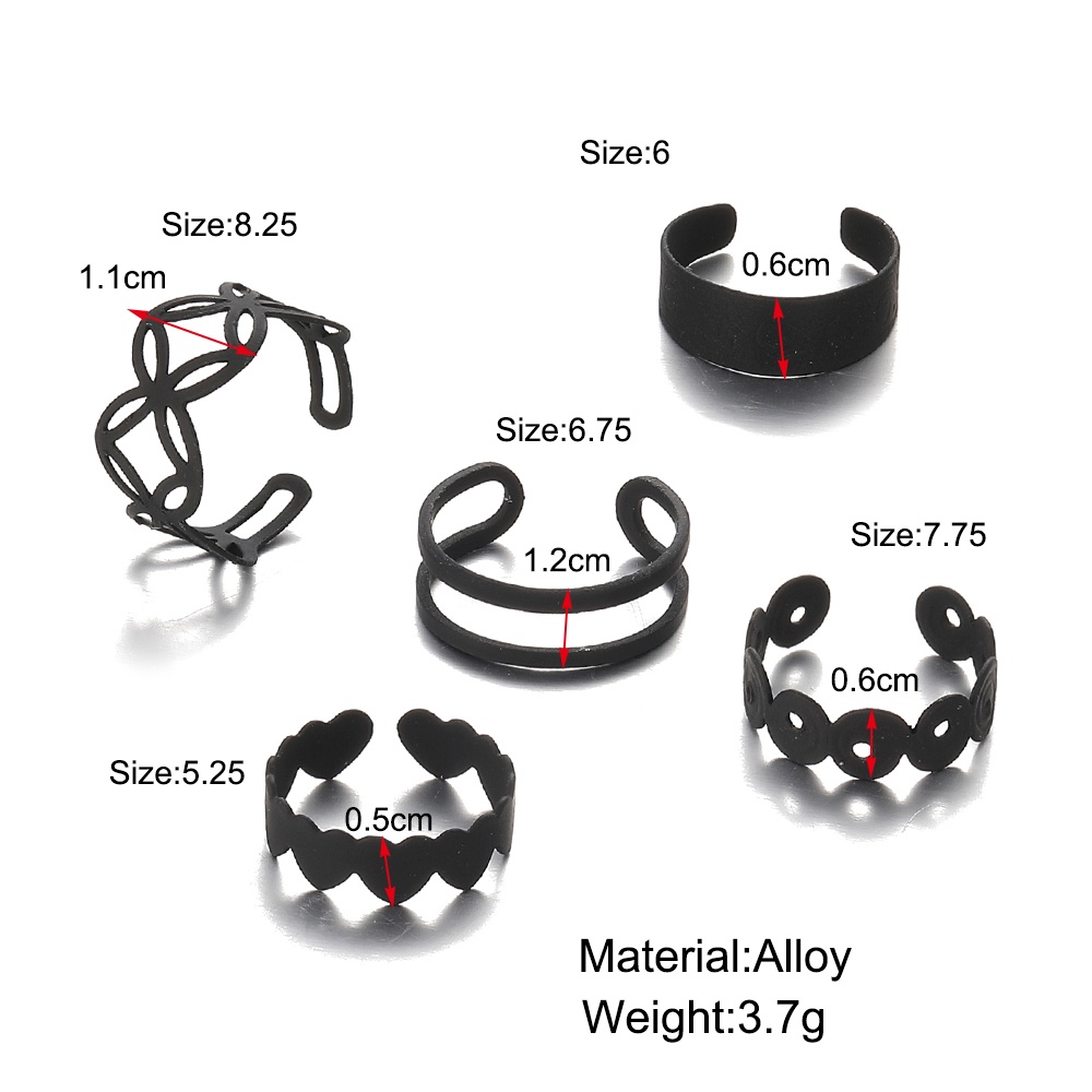 iF YOU Bộ 5 Nhẫn Hình Học Màu Đen Phong Cách Cổ Điển Thời Trang Cho Nữ