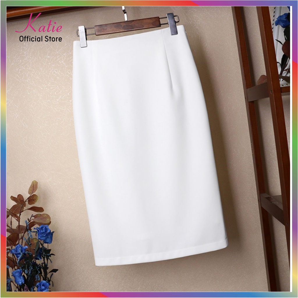 Chân Váy Bút Chì Công Sở Màu Trắng Katie Dài 63cm, Chân Váy Ôm Dài Qua Gối Chất Thun Hàn Co Giãn, Váy Bút Chì Trắngcv801