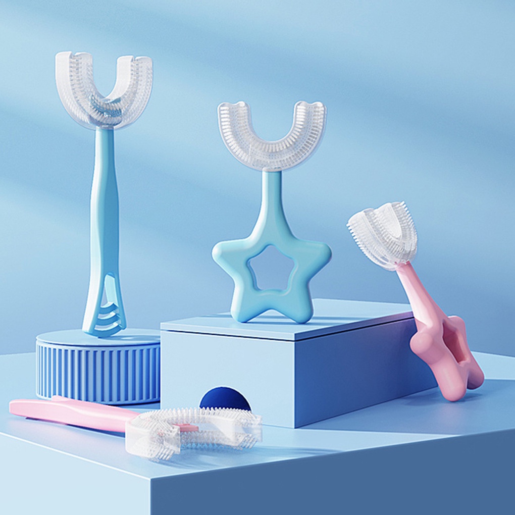 Bàn chải đánh răng 360 độ silicon mềm hai mặt hình chữ U tiện dụng cho trẻ em